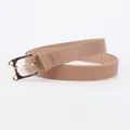 Elegant camel leather belt with a golden cat-ear buckle for women dresses or coats - Khaki
