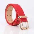 Fashionable red double grommet belt with gold buckle for women dresses and suits - Red