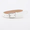 Minimalist white leather belt for women featuring a sleek silver square metal buckle - White