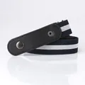 Elastic no-buckle invisible belt in navy blue and white stripes with black leather ends - Blue White Blue