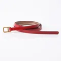Slim red leather belt for women featuring a minimalist matte gold square metal buckle - Minimalist Square Buckle (793#) / Red (793#)