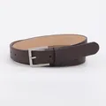 Minimalist dark brown leather belt for women with a sleek silver metal pin buckle - Coffee