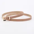 Minimalist light brown leather belt for women featuring a round golden metal buckle - Khaki