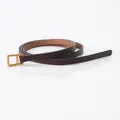 Slim dark brown leather belt for women with a vintage gold rectangular metal buckle - Minimalist Square Buckle (793#) / Coffee (793#)