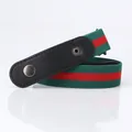 Elastic invisible belt featuring red and green stripes with black leather and metal snap - Green Red Green