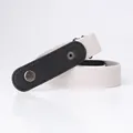 Beige elastic no-buckle belt for women with black leather ends and bronze snaps - Light Gray