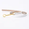 Minimalist white leather belt for women with a twisted gold buckle detail - White (794#)