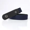 Navy blue elastic no-buckle belt for women with black leather ends and silver snaps - Navy Blue
