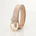 Chic light khaki slim belt for women featuring a smooth gold oval metal buckle - Apricot
