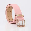 Stylish pink leather belt with double golden prong buckle and metallic eyelets - Pink