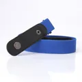 Blue invisible buckle-free elastic belt for jeans with black leather connectors - Sapphire Blue