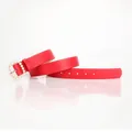 Elegant red leather belt with square gold buckle and white pearl trim for women - Red