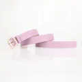 Lavender purple leather belt for women with elegant pearl-encrusted square buckle - Purple
