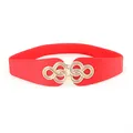 Elegant red elastic waist belt for women with a gold infinity knot buckle for dresses - Red