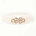 Elegant off-white elastic wide belt for women with a vintage golden interlaced buckle - White