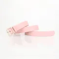 Pink faux leather waist belt for women featuring a square buckle with pearl accents - Pink