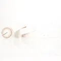 White PU leather belt with pearl and rhinestone round buckle for women's elegant dresses - White