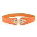 Orange elastic wide waist belt for women with elegant golden infinity metal buckle - Camel