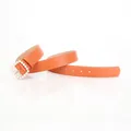 Elegant orange-brown leather belt featuring a square buckle with pearl inlay accents - Camel