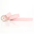 Elegant light pink PU leather belt for women with pearl and rhinestone circle buckle - Pink