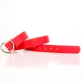 Elegant red leather belt featuring a golden heart buckle with white pearl embellishments - 105cm / Red