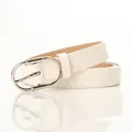 Women's cream white woven PU leather belt with silver oval pin buckle and braided texture - White