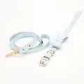 Light blue PU leather pet collar and leash set with bow and golden hardware - M Collar Length 46cm / Blue