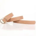 Light brown belt with golden heart-shaped buckle and small pearl trim for women - 105cm / Khaki