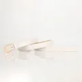 Minimalist white leather belt for women with elegant golden horseshoe pin buckle - White