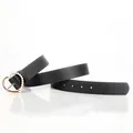 Elegant black belt for women featuring a gold heart buckle with pearl embellishments - 105cm / Black