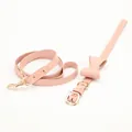 Pink PU leather pet collar and leash set with bowknot and golden metal hardware - M Collar Length 46cm / Pink