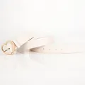 Elegant cream white thin belt with a golden heart-shaped buckle and pearl trim - 105cm / White
