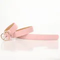 Light pink faux leather belt with a golden heart-shaped buckle and white pearl trim - 105cm / Pink