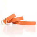 Elegant orange leather belt for women featuring a gold D-buckle with pearl accents - 105cm / Camel