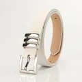 Classic white leather belt for women featuring a silver square buckle and metal loops - White
