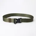 Army green nylon tactical belt featuring a black quick-release buckle and elastic loop - Army Green