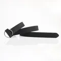 Minimalist black matte belt for women featuring a vintage silver double ring buckle - Black