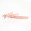 Vintage light pink PU leather belt for women with a round silver-tone metal buckle - Pink