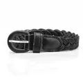 Ceinture tressée vintage pour femme en corde cirée noire avec boucle anneau en D gainée - Noir