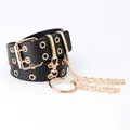 Cinturón punk de cuero sintético negro con ojales dorados y cadena multicapa - Estilo Cadena Aro Grande / Negro