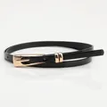Slim black patent leather belt for women with polished gold-tone alloy buckle closure - Black