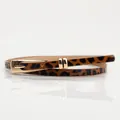 Slim leopard print belt for women with golden alloy pin buckle on white background - Leopard Camel