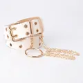 White punk style grommet belt with double pin buckle and detachable gold chains - Large Ring Chain Style / White