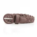 Women's vintage dark brown braided wax cord belt with a leather-wrapped buckle - Coffee