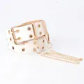 White punk style faux leather belt with gold metal eyelets and a detachable chain - Hook Chain Style / White