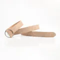 Minimalist khaki nubuck PU leather belt with round silver metal buckle for women - Khaki