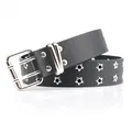 Black punk belt with silver star-shaped double grommets and metal twin-pin buckle - 104cm / Black