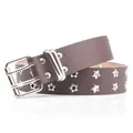 Dark brown punk belt with silver star eyelets and double prong buckle for jeans - 104cm / Coffee