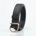 Classic black faux leather belt for women with elegant golden metal horseshoe buckle - Black
