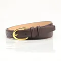 Dark brown leather belt for women featuring a gold oval pin buckle and smooth finish - Coffee